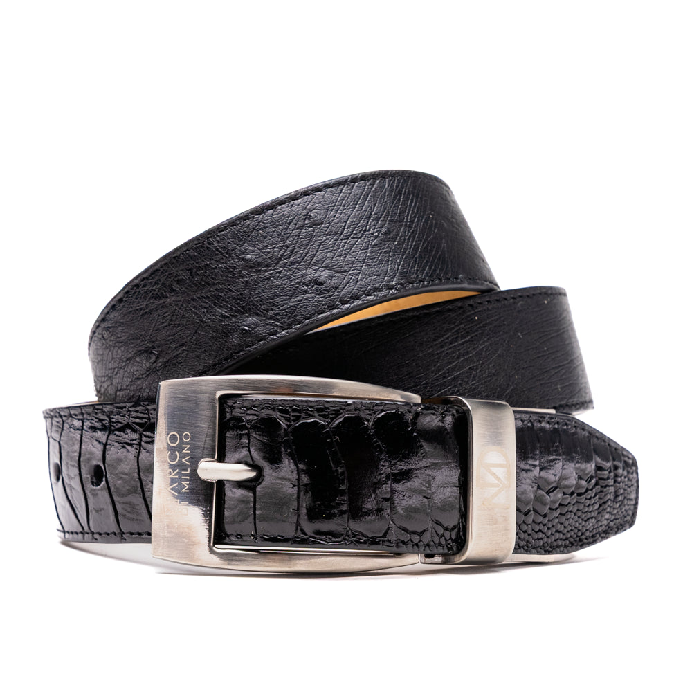 Alessio Genuine Ostrich Leg Exotic Belt Black