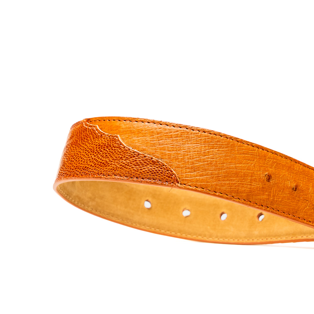 Alessio Genuine Ostrich &amp; Ostrich Leg Exotic Belt Cognac