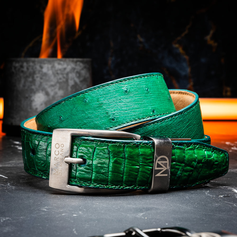 Marco Di Milano Genuine Ostrich Ostrich Leg Exotic Belt Alessio Lemon Green