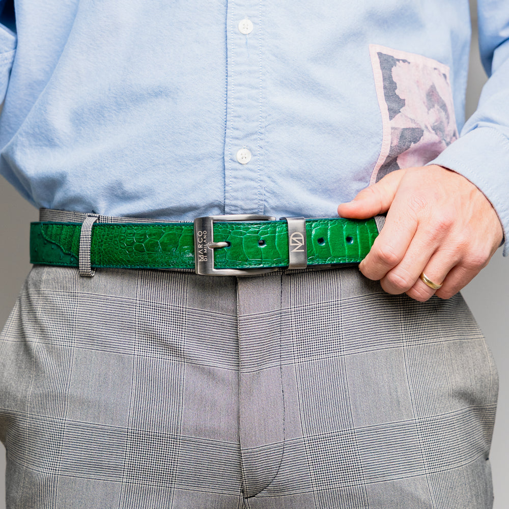 Marco Di Milano Genuine Ostrich Ostrich Leg Exotic Belt Alessio Lemon Green