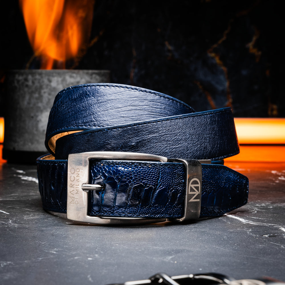 Alessio Genuine Ostrich Leg Exotic Belt Navy