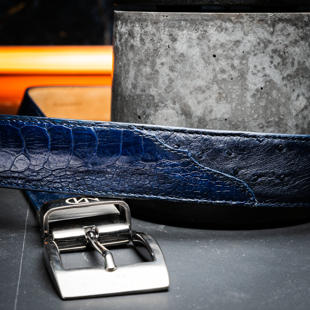 Alessio Genuine Ostrich Leg Exotic Belt Navy