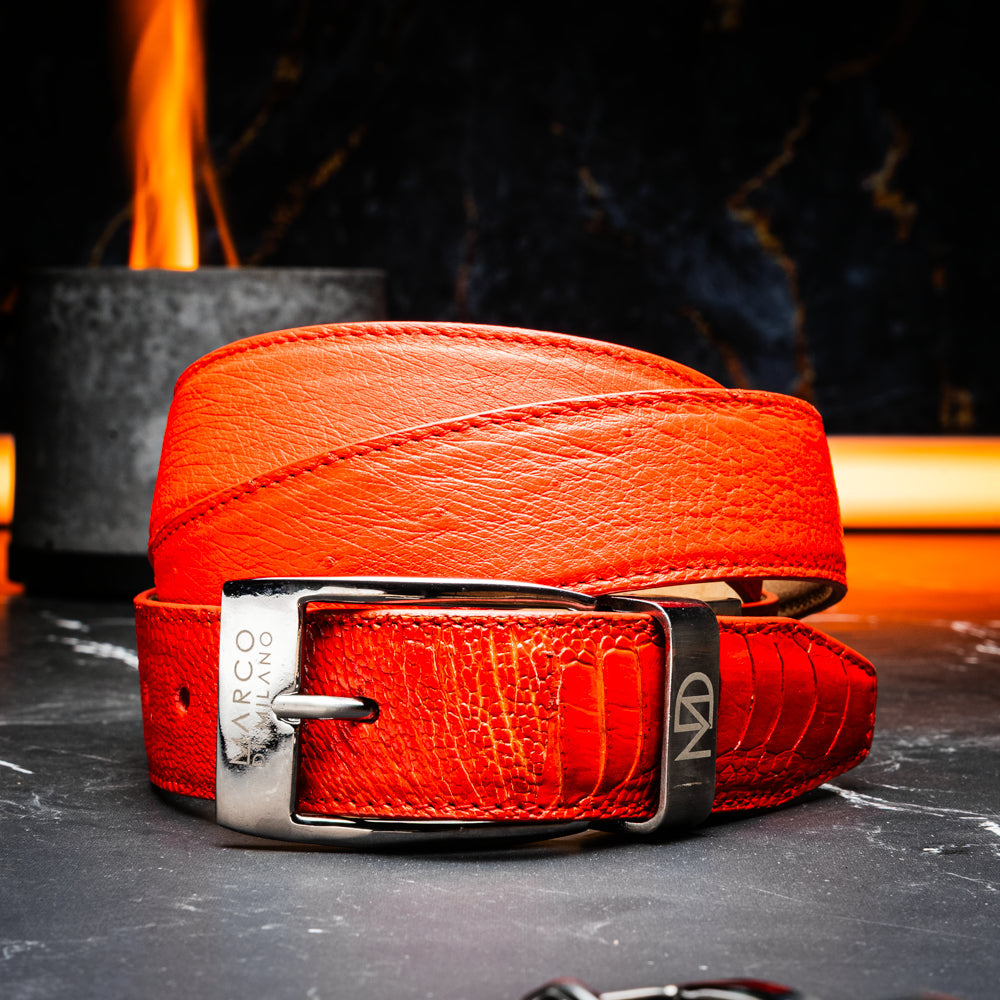 Alessio Genuine Ostrich Leg Exotic Belt Orange