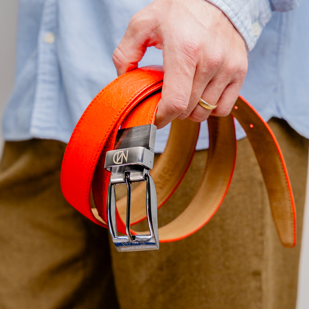 Alessio Genuine Ostrich Leg Exotic Belt Orange