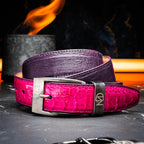 Alessio Genuine Ostrich &amp; Ostrich Leg Exotic BeltPink / Purple