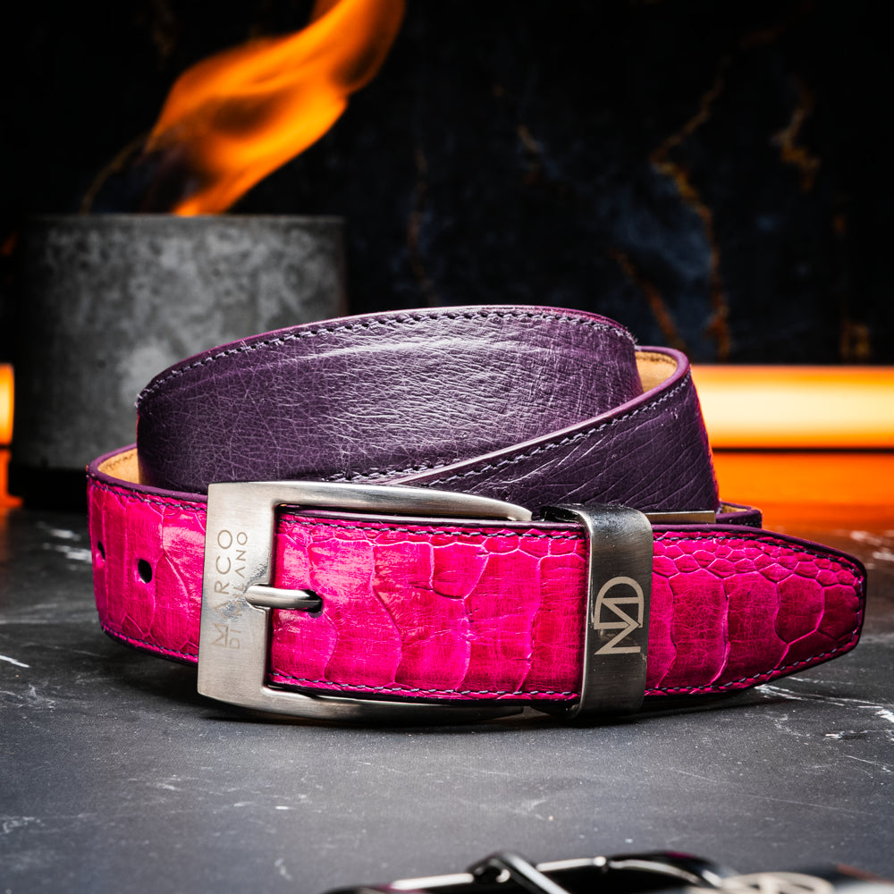 Alessio Genuine Ostrich &amp; Ostrich Leg Exotic BeltPink / Purple