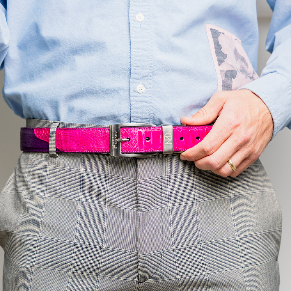 Alessio Genuine Ostrich &amp; Ostrich Leg Exotic BeltPink / Purple