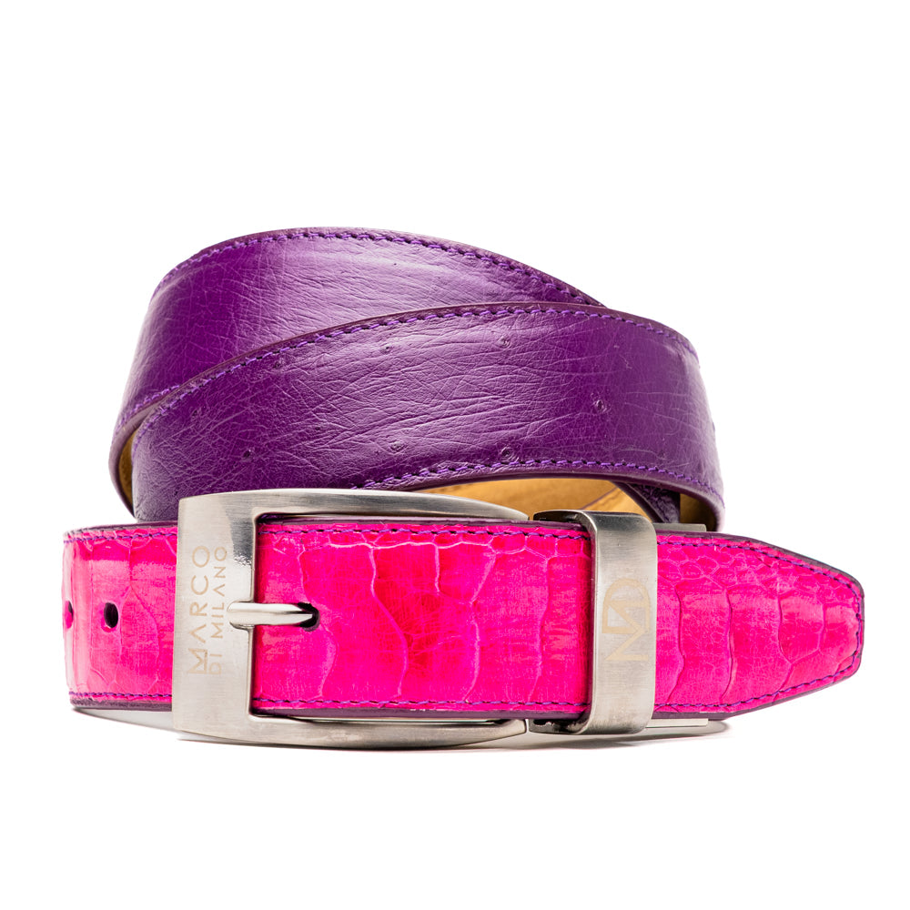 Alessio Genuine Ostrich &amp; Ostrich Leg Exotic BeltPink / Purple