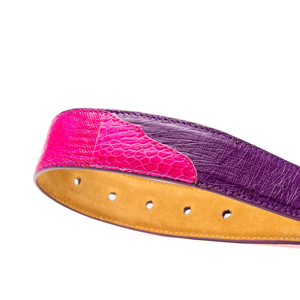 Alessio Genuine Ostrich &amp; Ostrich Leg Exotic BeltPink / Purple