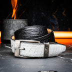 Genuine Ostrich Leg Alessio Exotic Belt Reversible White / Black