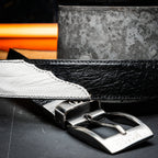 Genuine Ostrich Leg Alessio Exotic Belt Reversible White / Black