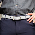 Genuine Ostrich Leg Alessio Exotic Belt Reversible White / Black