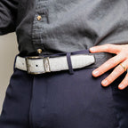 Genuine Ostrich Leg Alessio Exotic Belt Reversible White / Black