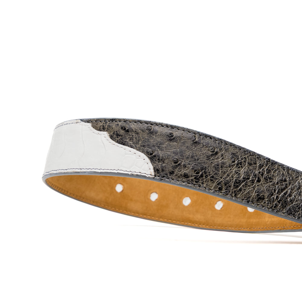 Alessio Genuine Ostrich Leg Exotic Belt White / Gray