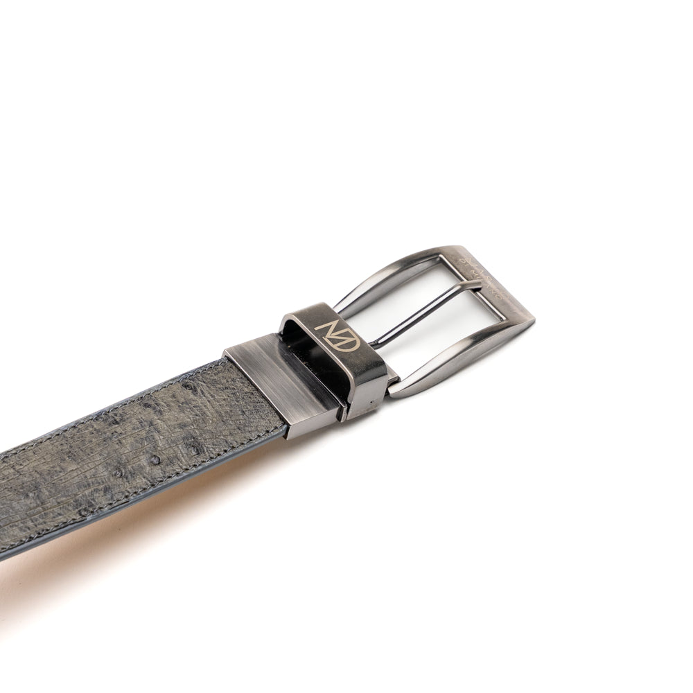 Alessio Genuine Ostrich Leg Exotic Belt White / Gray