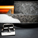 Alessio Genuine Ostrich Leg Exotic Belt White / Gray