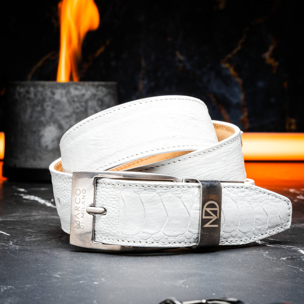 Alessio Belt Genuine Ostrich Leg Exotic Soft Feel  White
