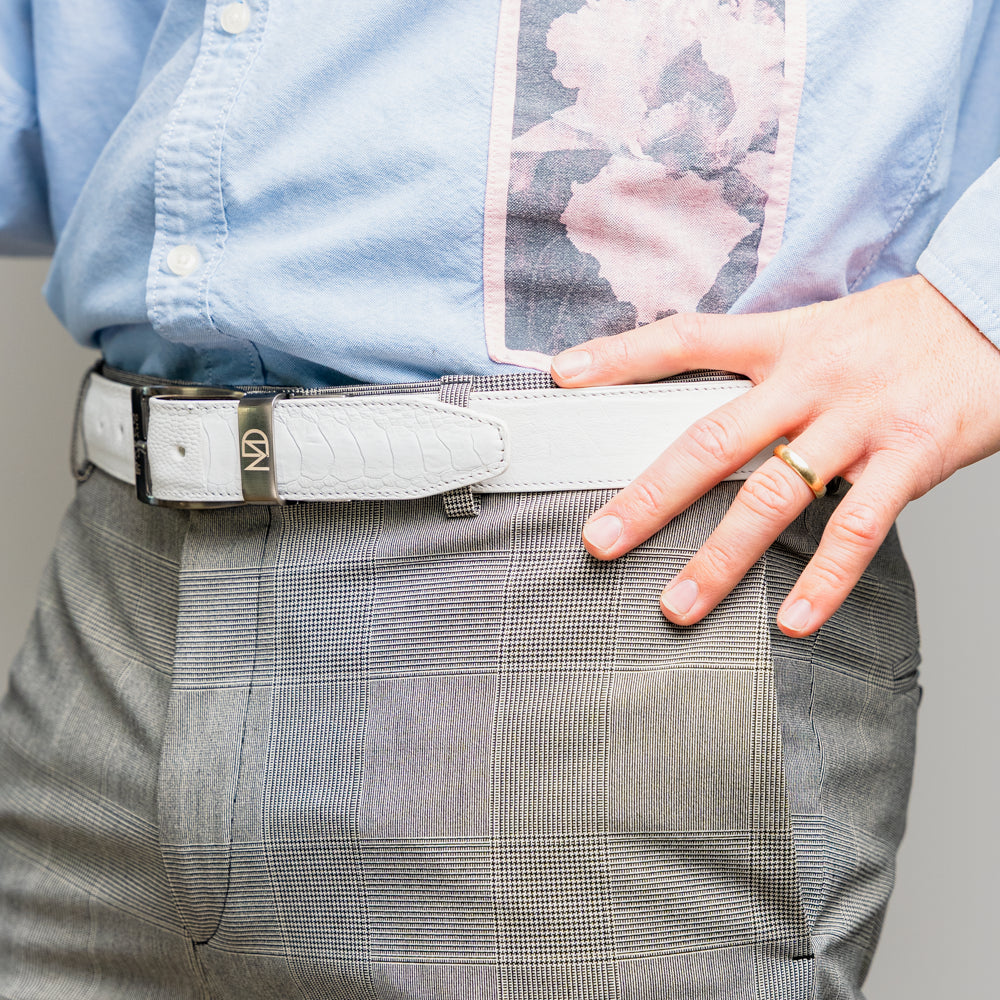 Alessio Belt Genuine Ostrich Leg Exotic Soft Feel  White