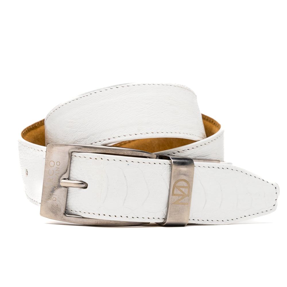 Alessio Belt Genuine Ostrich Leg Exotic Soft Feel  White
