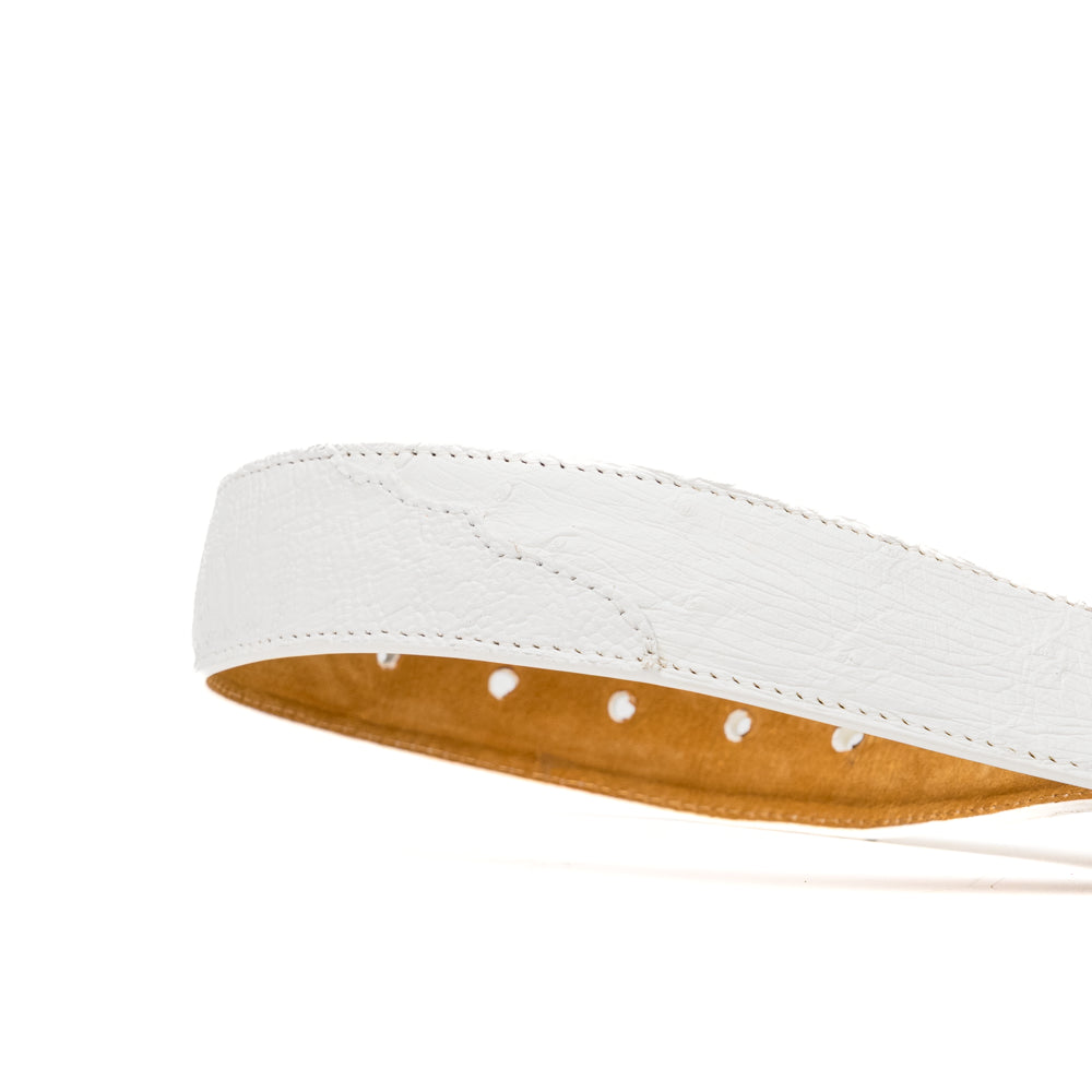 Alessio Belt Genuine Ostrich Leg Exotic Soft Feel  White