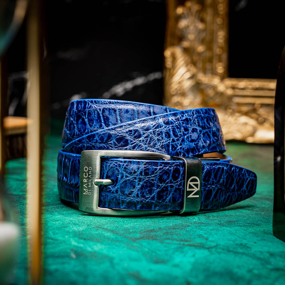 Emilio Genuine Exotic Alligator Belt Antique Navy