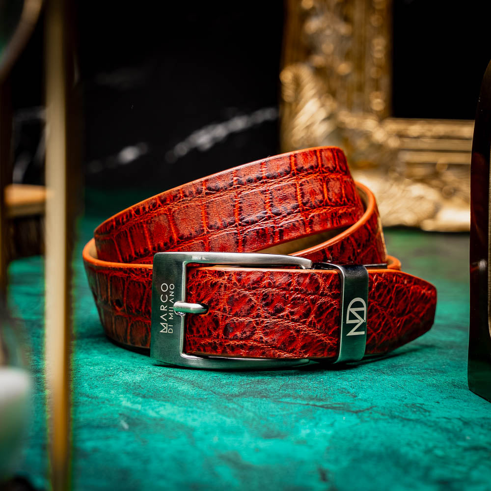 Emilio Genuine Exotic Alligator Belt Rustic Cognac