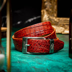 Emilio Genuine Exotic Alligator Belt Rustic Cognac