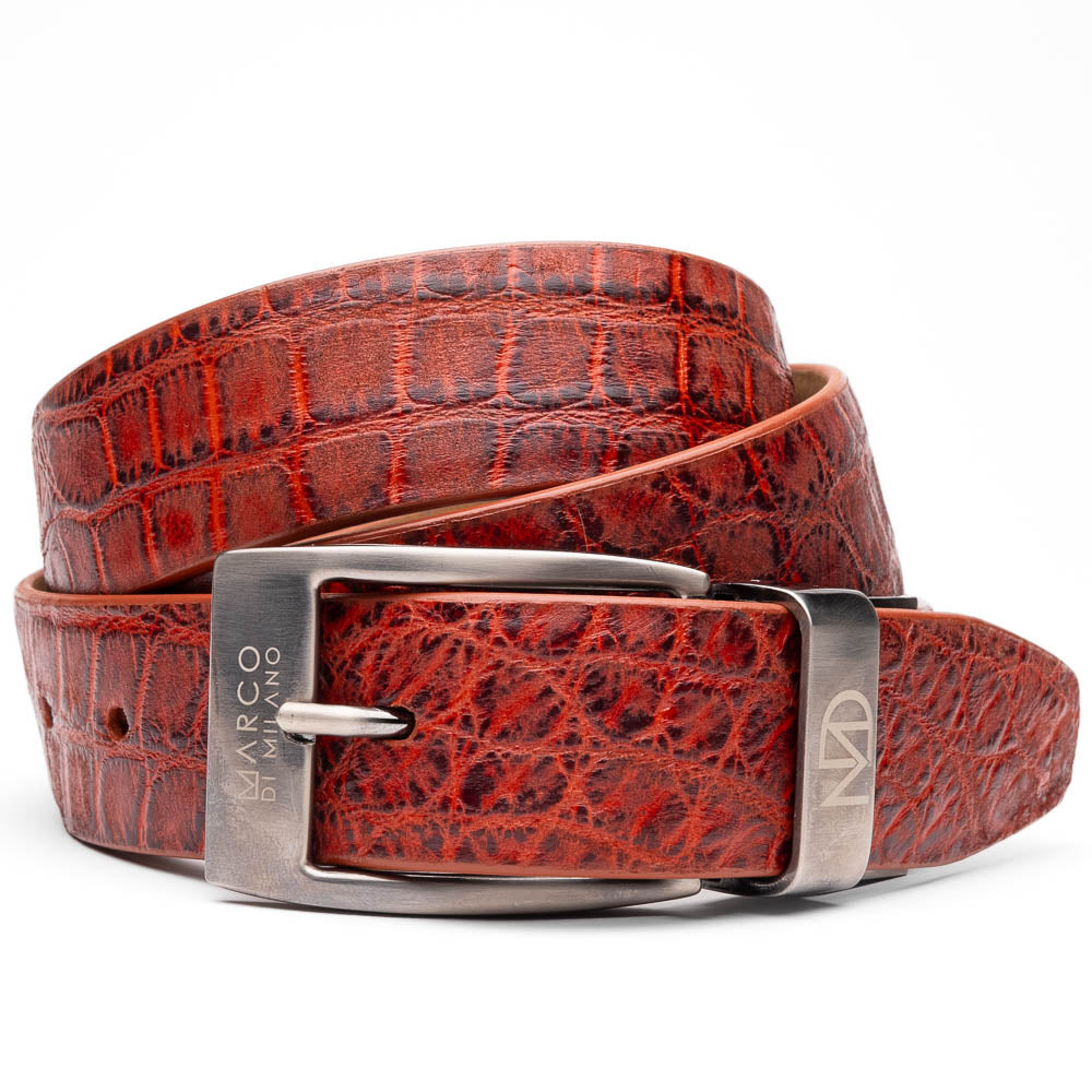 Emilio Genuine Exotic Alligator Belt Rustic Cognac