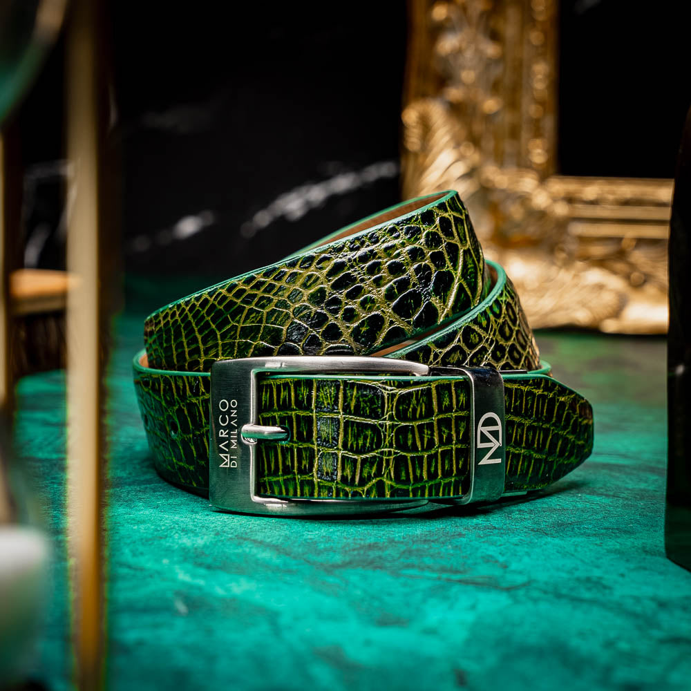 Emilio Genuine Exotic Alligator Belt Antique Green