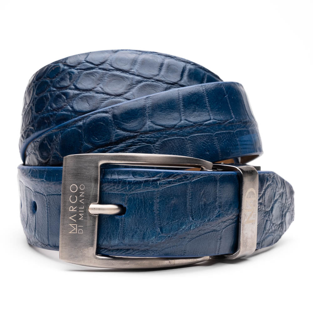 Emilio Genuine Exotic Alligator Belt Navy