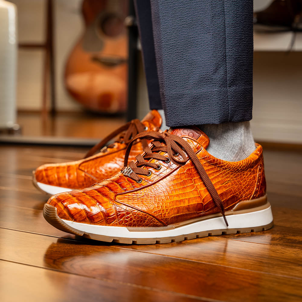 Alonzo Sporty Genuine Caiman Crocodile Sneaker Cognac