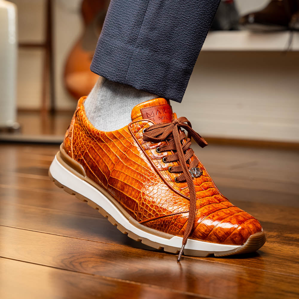 Alonzo Sporty Genuine Caiman Crocodile Sneaker Cognac