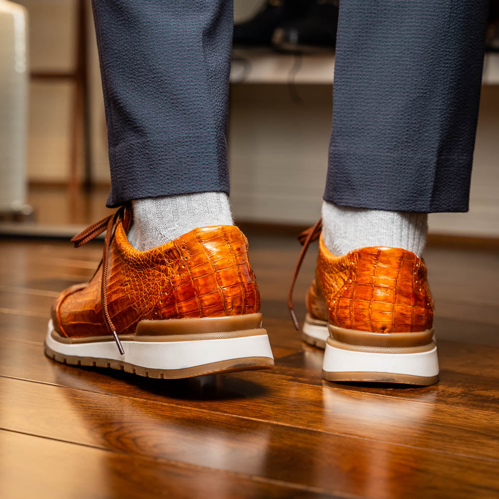Alonzo Sporty Genuine Caiman Crocodile Sneaker Cognac