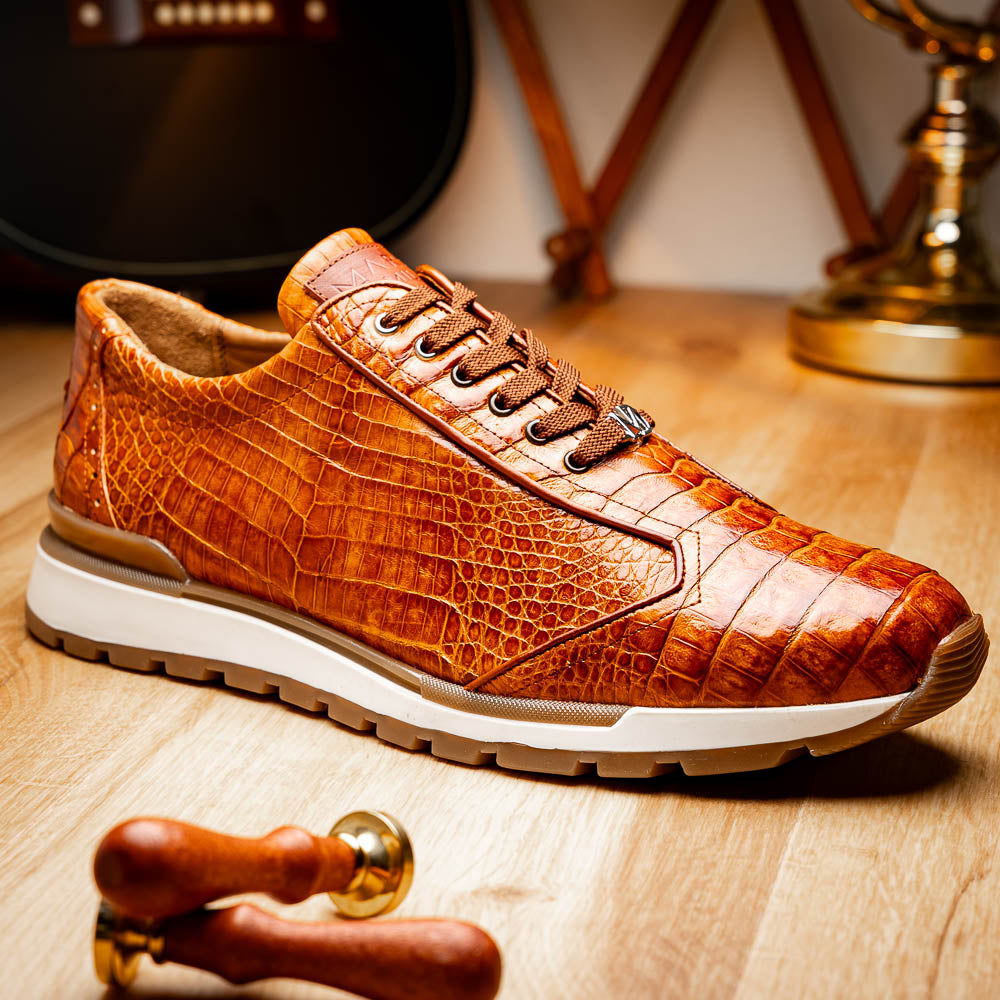 Alonzo Sporty Genuine Caiman Crocodile Sneaker Cognac