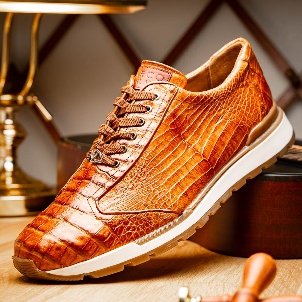 Alonzo Sporty Genuine Caiman Crocodile Sneaker Cognac