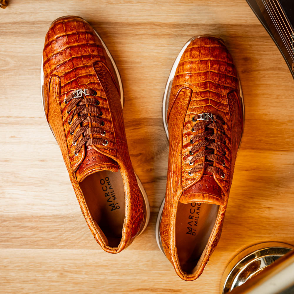 Alonzo Sporty Genuine Caiman Crocodile Sneaker Cognac