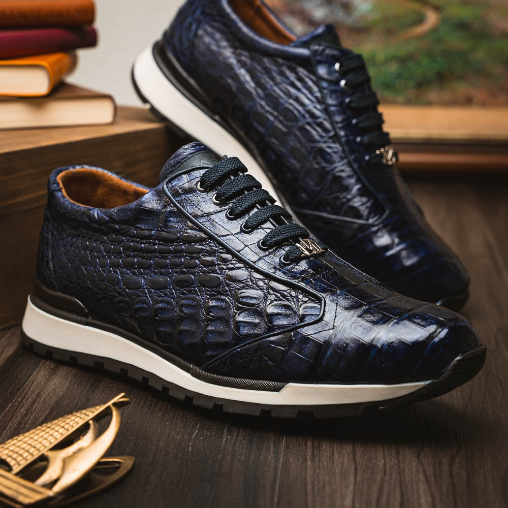 Marco Di Milano  genuine caiman crocodile fashion sneaker Alonzo Navy