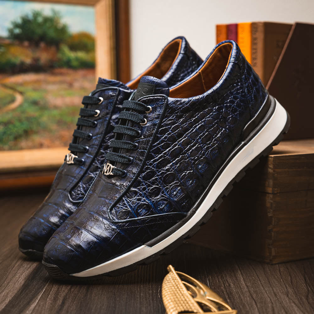 Marco Di Milano  genuine caiman crocodile fashion sneaker Alonzo Navy