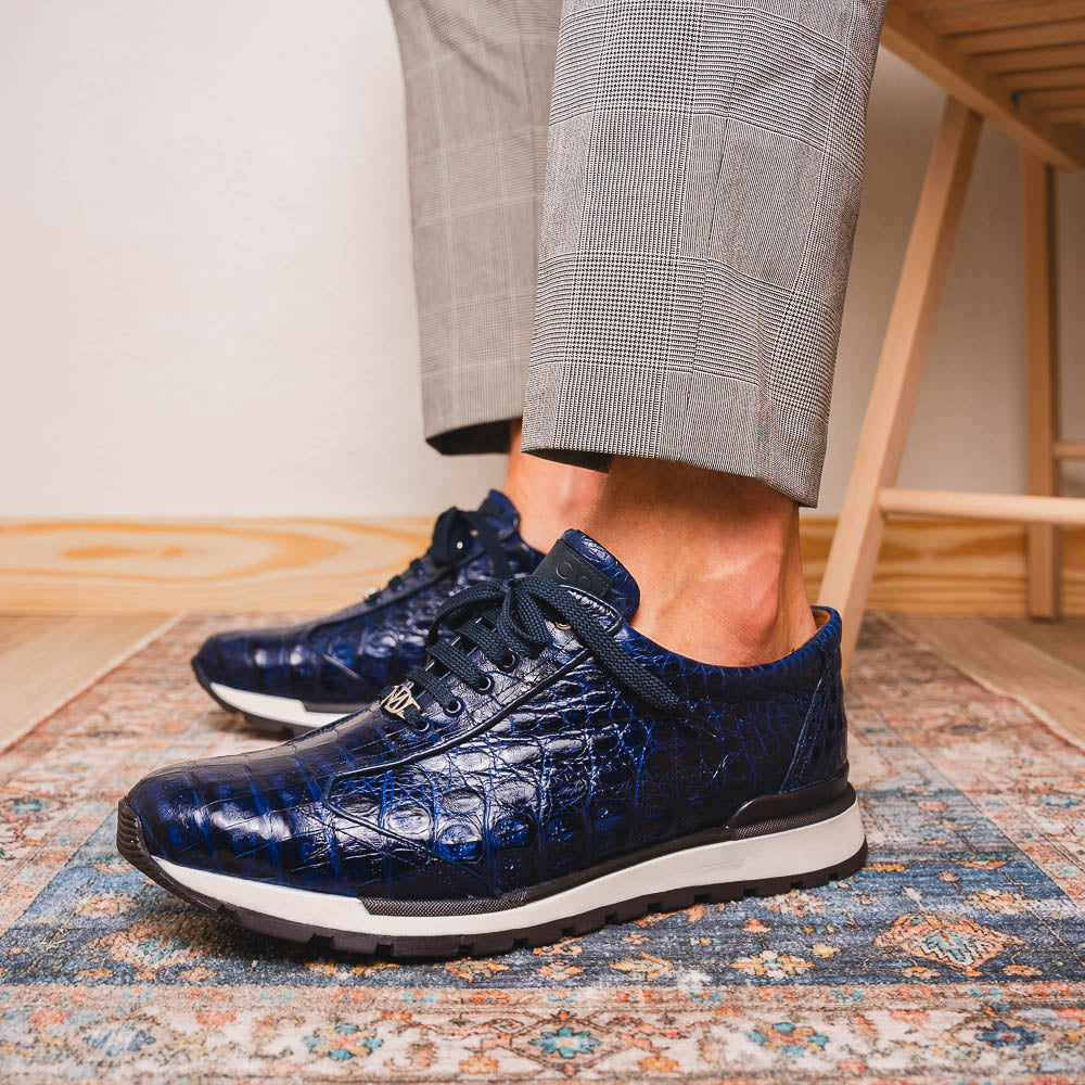 Marco Di Milano  genuine caiman crocodile fashion sneaker Alonzo Navy