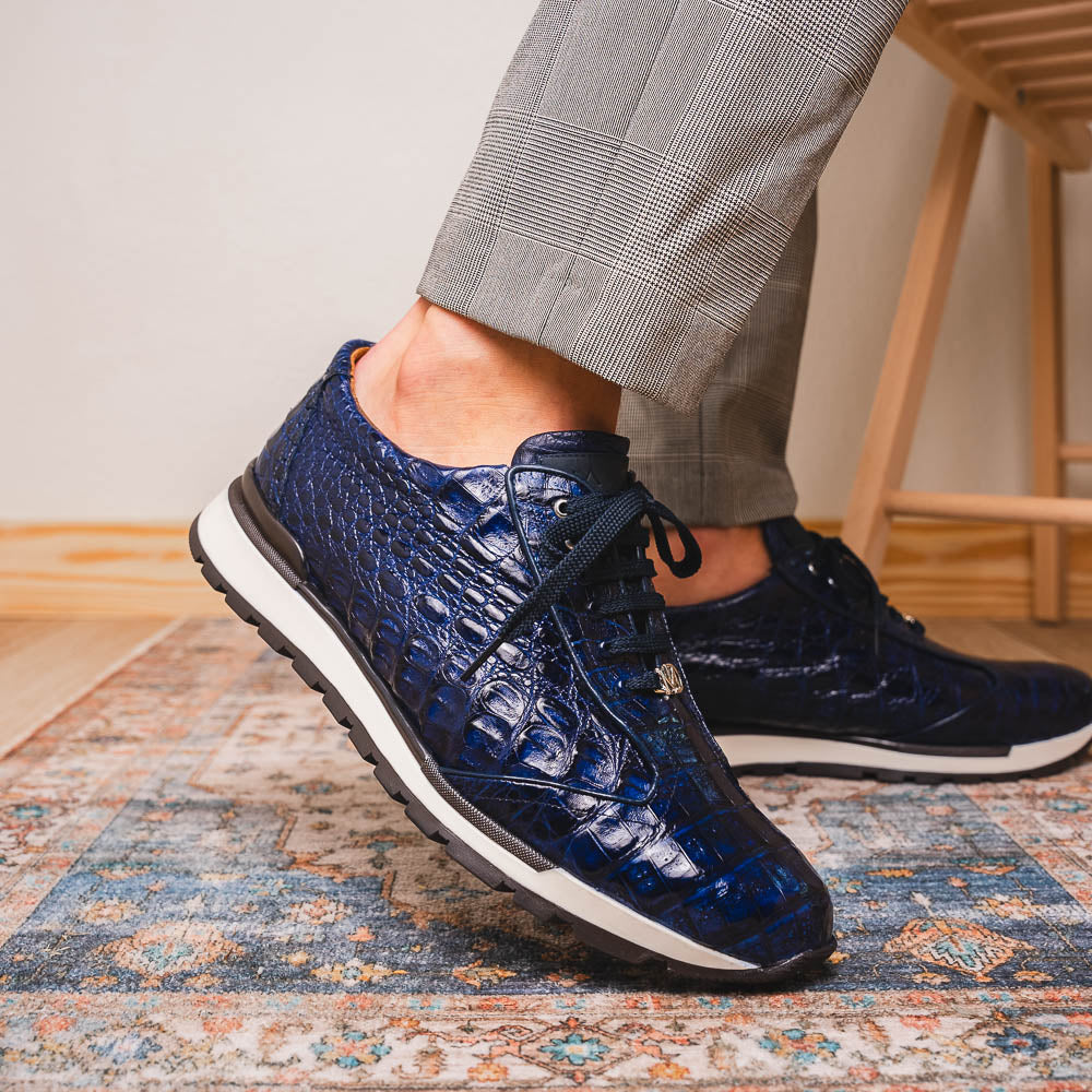 Marco Di Milano  genuine caiman crocodile fashion sneaker Alonzo Navy