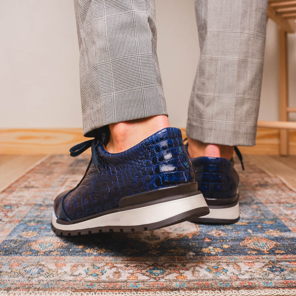 Marco Di Milano  genuine caiman crocodile fashion sneaker Alonzo Navy