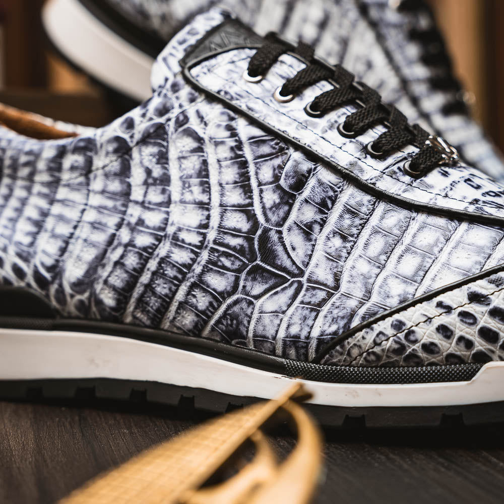 Alonzo Genuine Caiman Crocodile Fashion Sneaker Newspaper