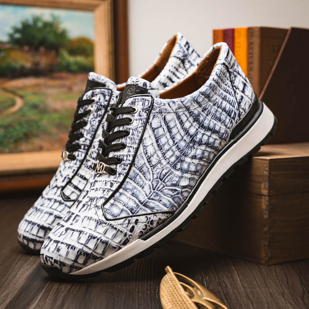 Alonzo Genuine Caiman Crocodile Fashion Sneaker Newspaper