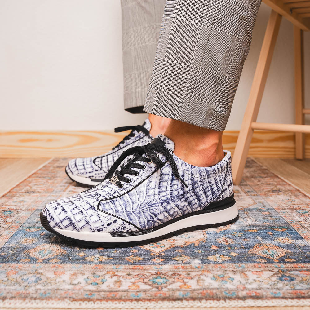 Alonzo Genuine Caiman Crocodile Fashion Sneaker Newspaper