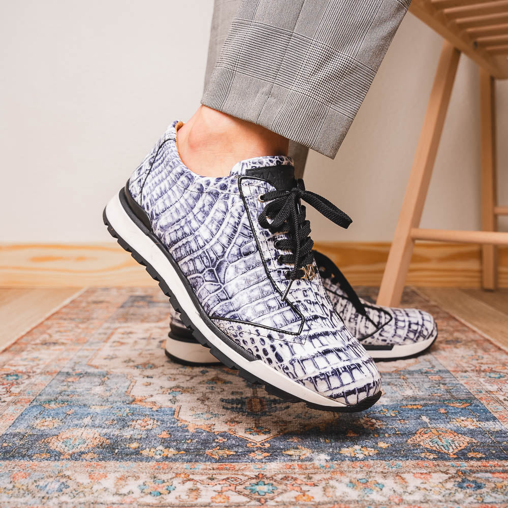Alonzo Genuine Caiman Crocodile Fashion Sneaker Newspaper