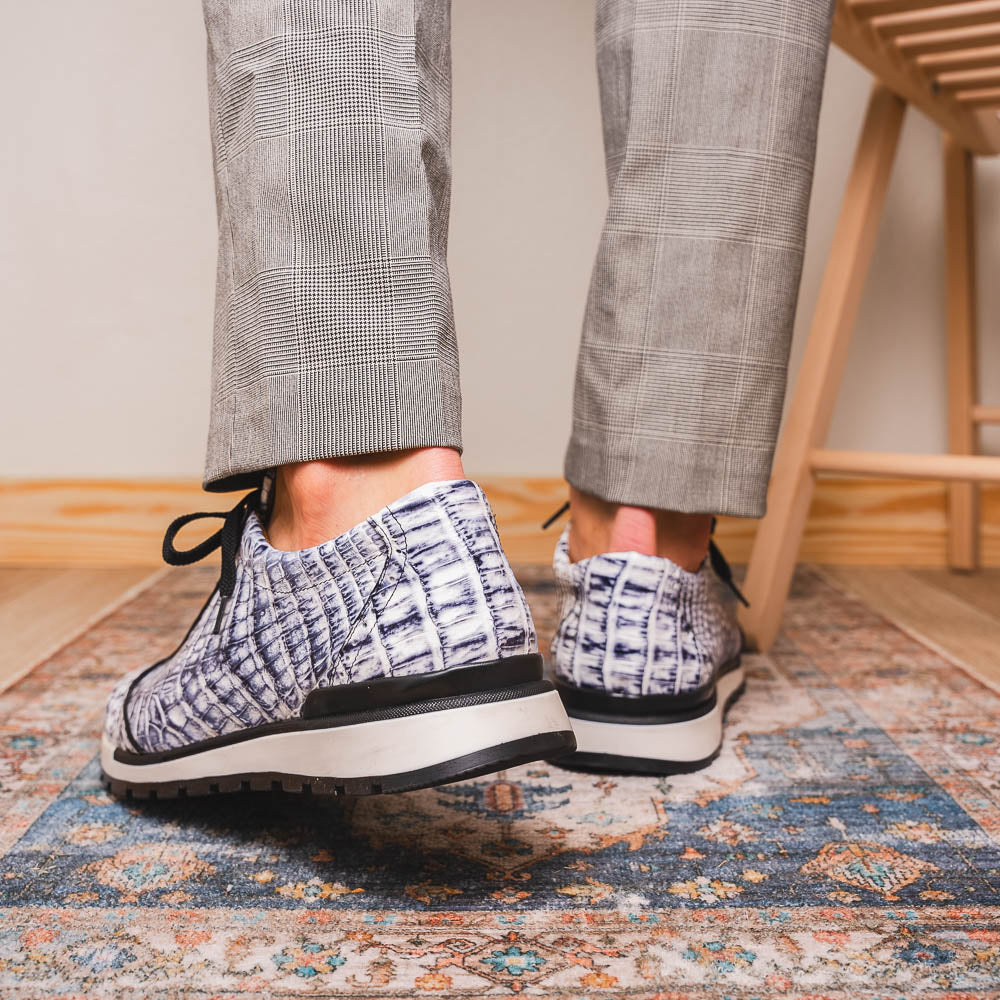 Alonzo Genuine Caiman Crocodile Fashion Sneaker Newspaper