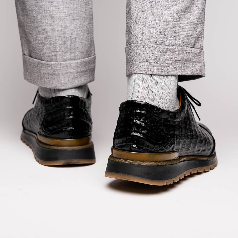 Alonzo Genuine Caiman Crocodile Fashion Sneaker Black
