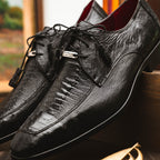 Andretti Genuine Ostrich Leg Dress Derby's Shoes Black