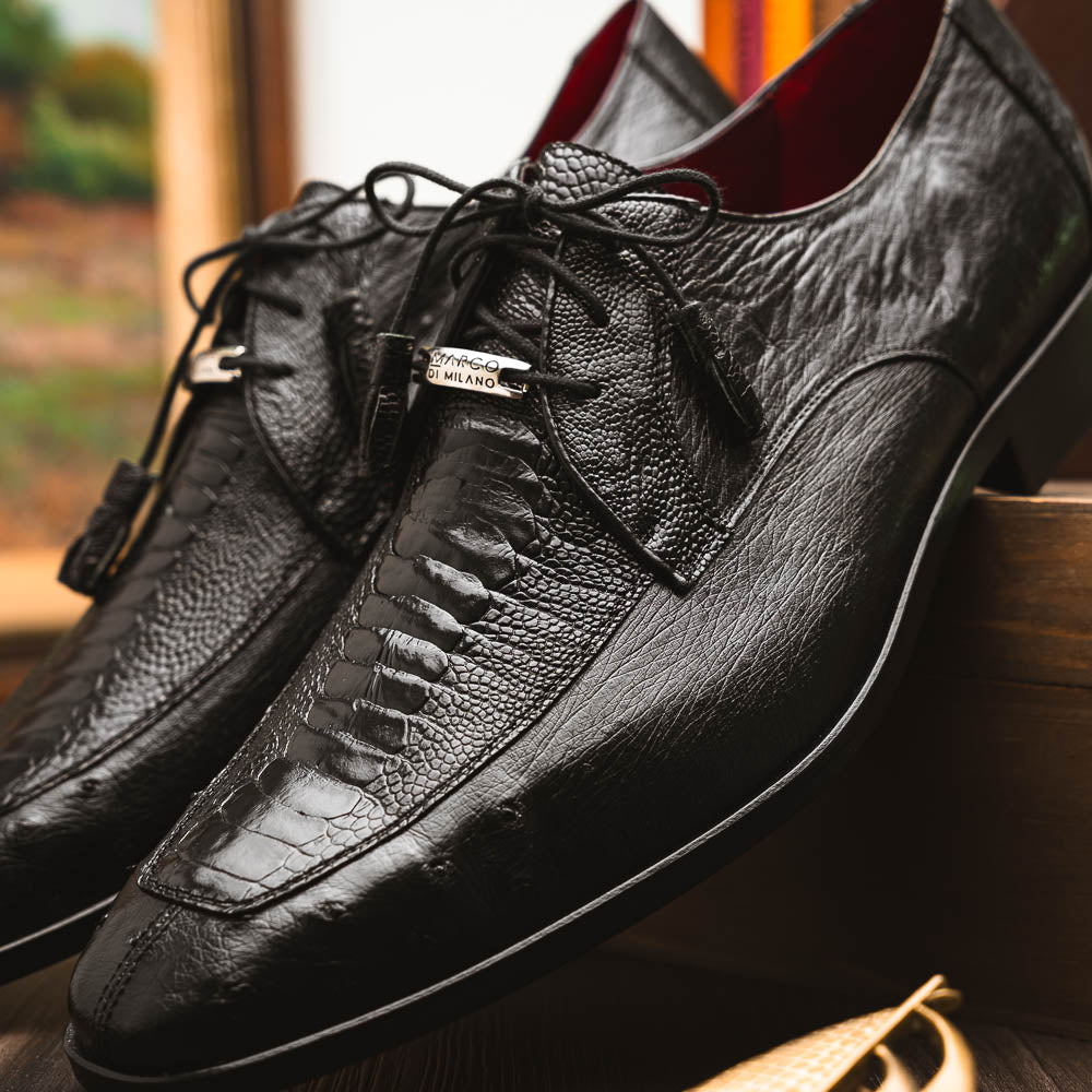 Andretti Genuine Ostrich Leg Dress Derby's Shoes Black