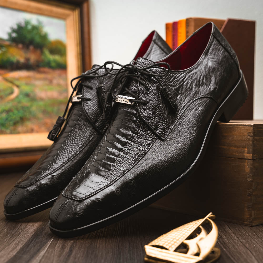 Andretti Genuine Ostrich Leg Dress Derby's Shoes Black